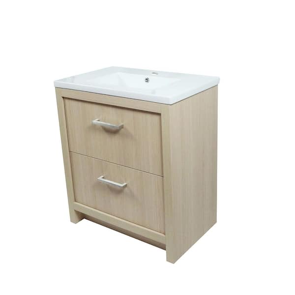 Bellaterra Home 30 in. W x 18.5 in. D x 34.5 in. H Single Sink Freestanding Bath Vanity in Neutral with White Ceramic Sink Top