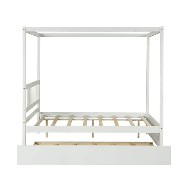 STICKON 79.5 in. W White Wood Frame Full Size Platform Bed with Twin Trundle