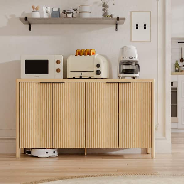 Yellow Wood 55.1 in. W Modern Sideboard Cabinet with Adjustable Shelves