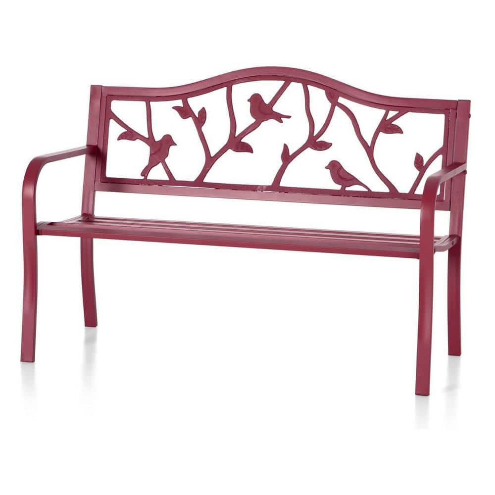 50 in. Red Metal Outdoor Bench Garden Park Bench D08F514P79 - The Home ...