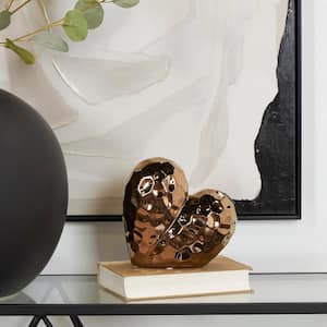 Rose Gold Ceramic Dimensional Angled Origami Inspired Heart Sculpture with Faceted Exterior