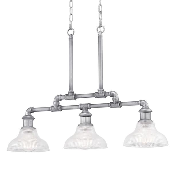 Home Decorators Collection Foxcroft 3-Light Antique Nickel Island Chandelier with Clear Prismatic Glass Shades
