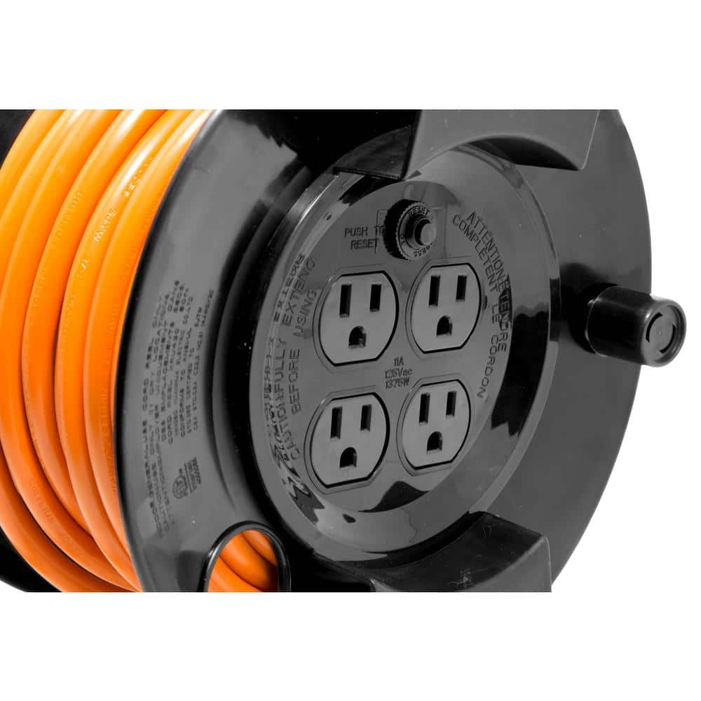 50 Ft Heavy-Duty Outdoor Extension Cord Reel with Light-Up Outlet