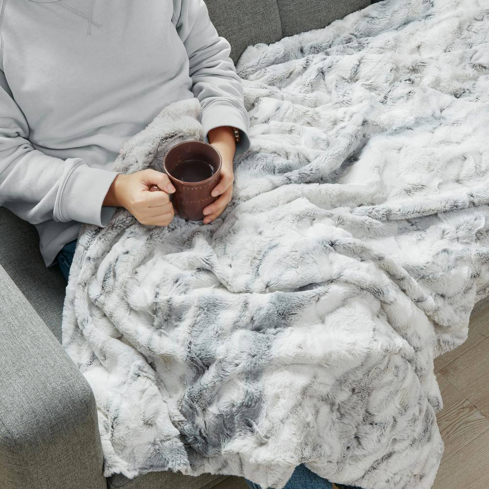 Oversized Grey Faux Fur Reversible Winter Throw