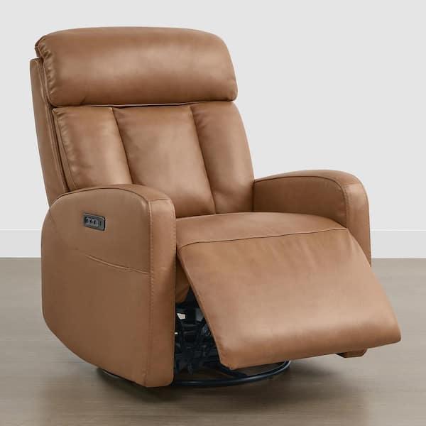 Hugo Saddle Genuine Leather Glider Swivel Power Recliner with Adjustable Headrest & Lumbar,Charging Ports,Storage Pocket