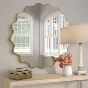23.5 in. W x 23.5 in. H Round Sunburst Wall Mirror Scalloped Decorative Mirror Framed in Gold