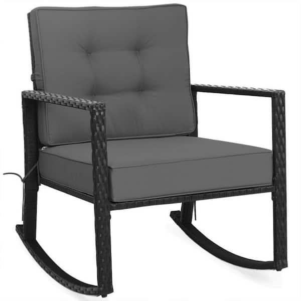 Clihome Wicker Outdoor Rocking Chair Patio Rattan Glider Rocker with Gray Cushion