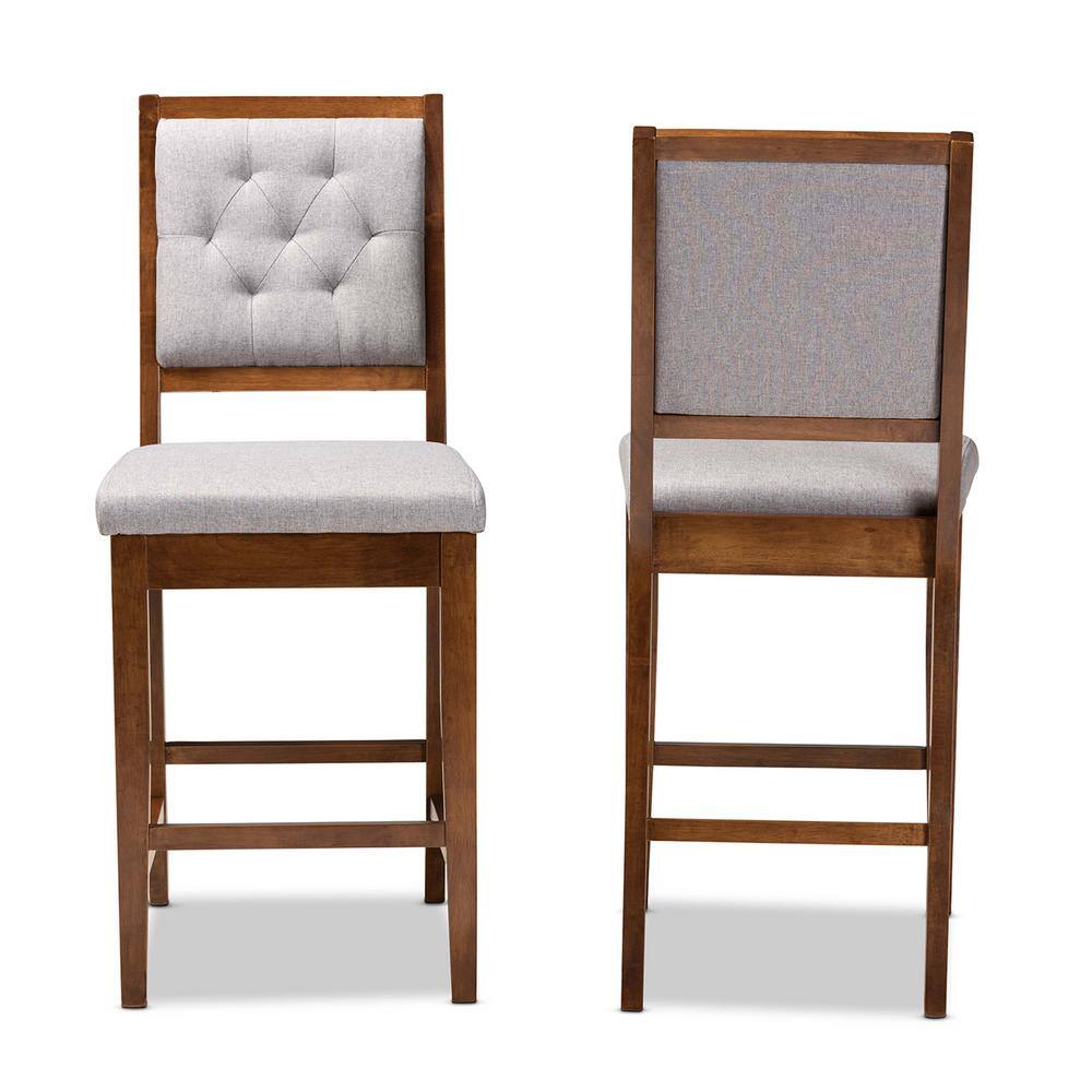 Elegant Grey Fabric and Walnut Brown Wood Counter Stool Set