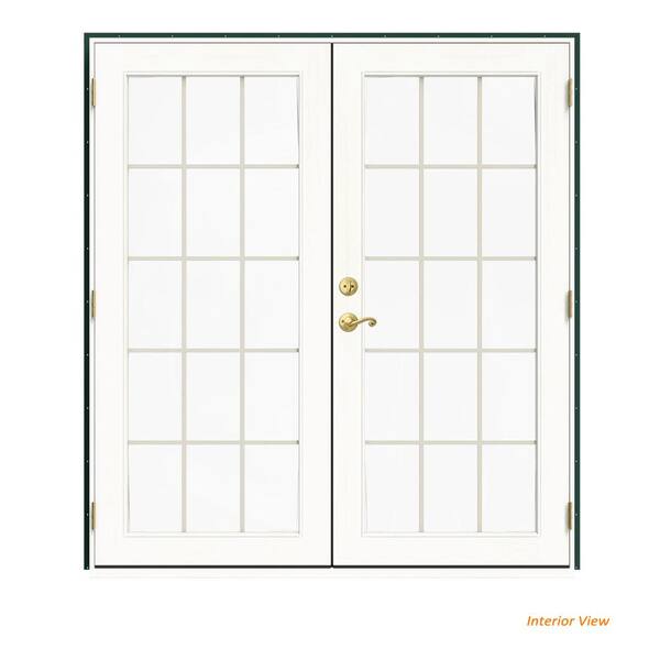 JELD-WEN 72 in. x 80 in. W-2500 Green Clad Wood Left-Hand 15 Lite French Patio Door w/White Paint Interior