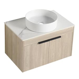 29.5 in. W x 18.9 in. D x 23 in. H Wall Mounted Bath Vanity in White Oak with Ceramic Top, Soft Close Door, Single Sink