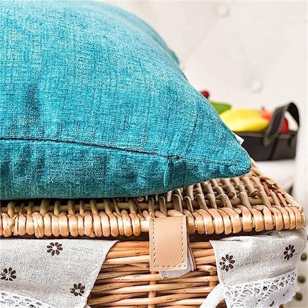 Teal Outdoor Throw Pillow Pack of 4 Cozy Covers Cases for Couch Sofa Home Decoration Solid Dyed Soft Chenille, Blue