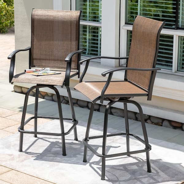 Black Swivel Metal Sling Outdoor Bar Stools with Powder-Coated Finish (2-Pack)