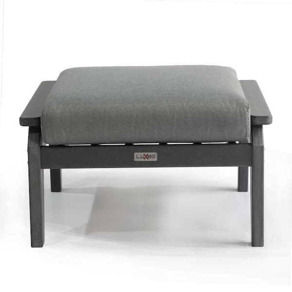LuXeo Aspen Gray Plastic HDPE Outdoor Ottoman with Gray Cushion