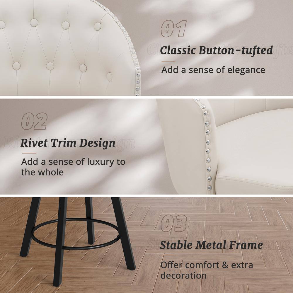 White Faux Leather Swivel Counter Height Bar Stools with Metal Frame, Set of 2
