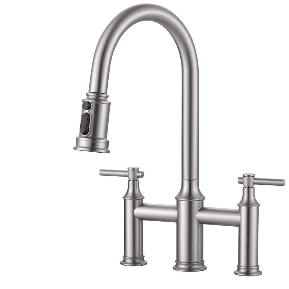 Double Handle Pull Out Sprayer Kitchen 3 Hole Included Supply Lines in Brushed Nickel price history on PriceWatchPro