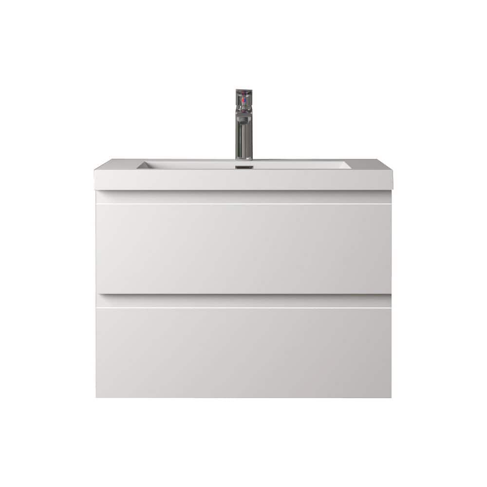 Angela 30 in. Single HG. White Bath Vanity Wall-Mounted Floating Vanities with Gloss White Resin Stone Top 2-Drawers price history on PriceWatchPro