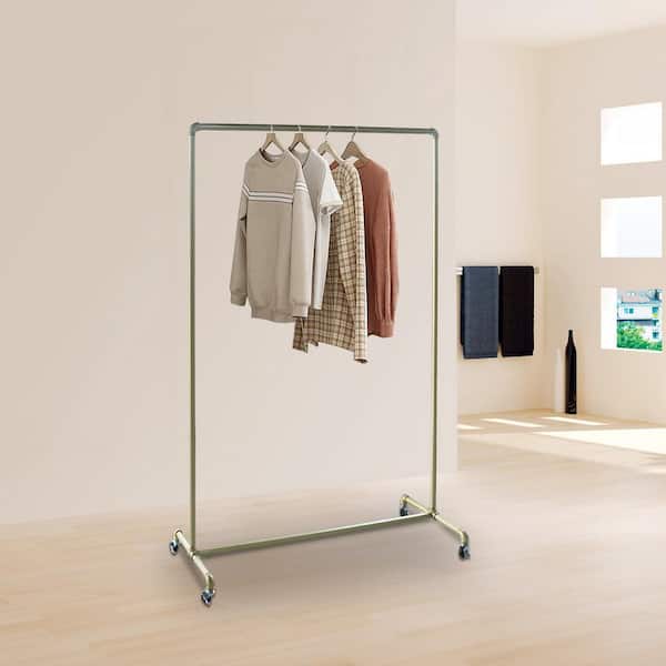 URTR White Garment Coat Rack Freestanding Hanger Double Rods 2 Tiers Metal Bedroom Clothing Rack with 4 Hanger Hooks