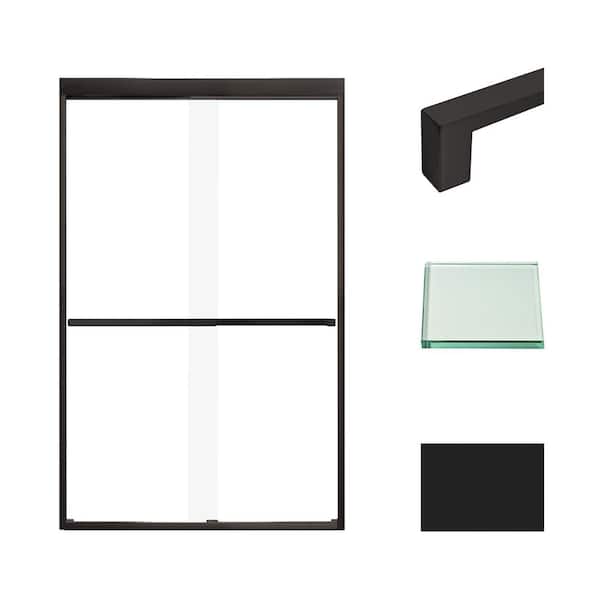 Transolid Frederick 47 in. W x 76 in. H Sliding Semi-Frameless Shower Door in Matte Black with Clear Glass