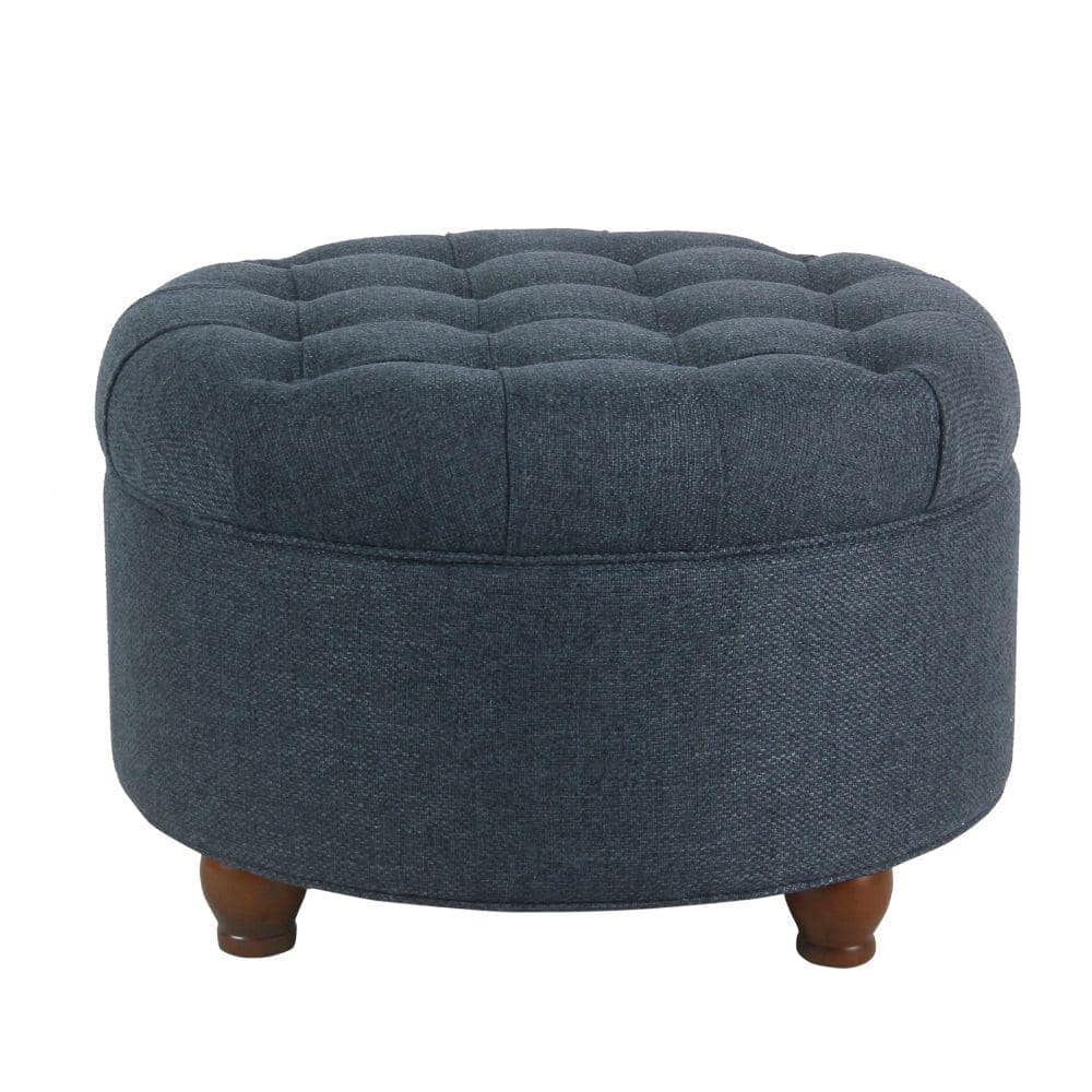 Benjara Navy Blue Fabric Upholstered Wooden Ottoman with Tufted Lift ...