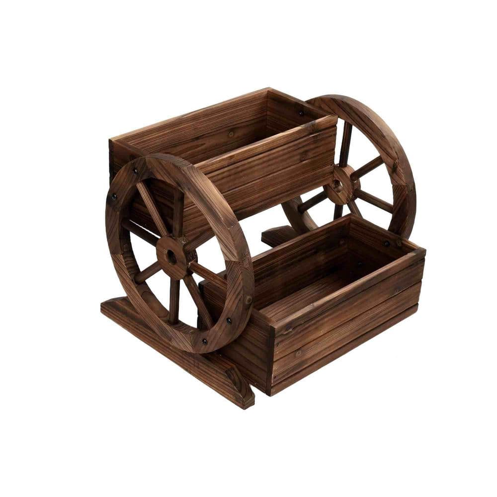 Wood Wagon Planter Box with Wheels, Portable Flower Herb Vegetable Planter Cart, (17.71 in. L x 17 in. W x 15.16 in. H) price history on PriceWatchPro
