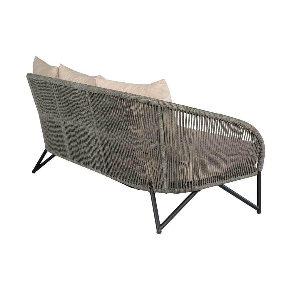 Benicia Taupe Cushions Gray Rope Metal Outdoor Sofa