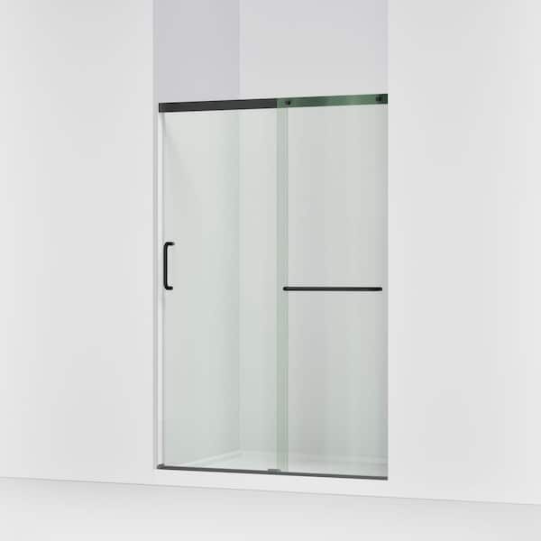 Elate 44-48 in. W x 71 in. H Sliding Frameless Shower Door in Matte Black with 1/4 in. Thick Clear Tempered Glass