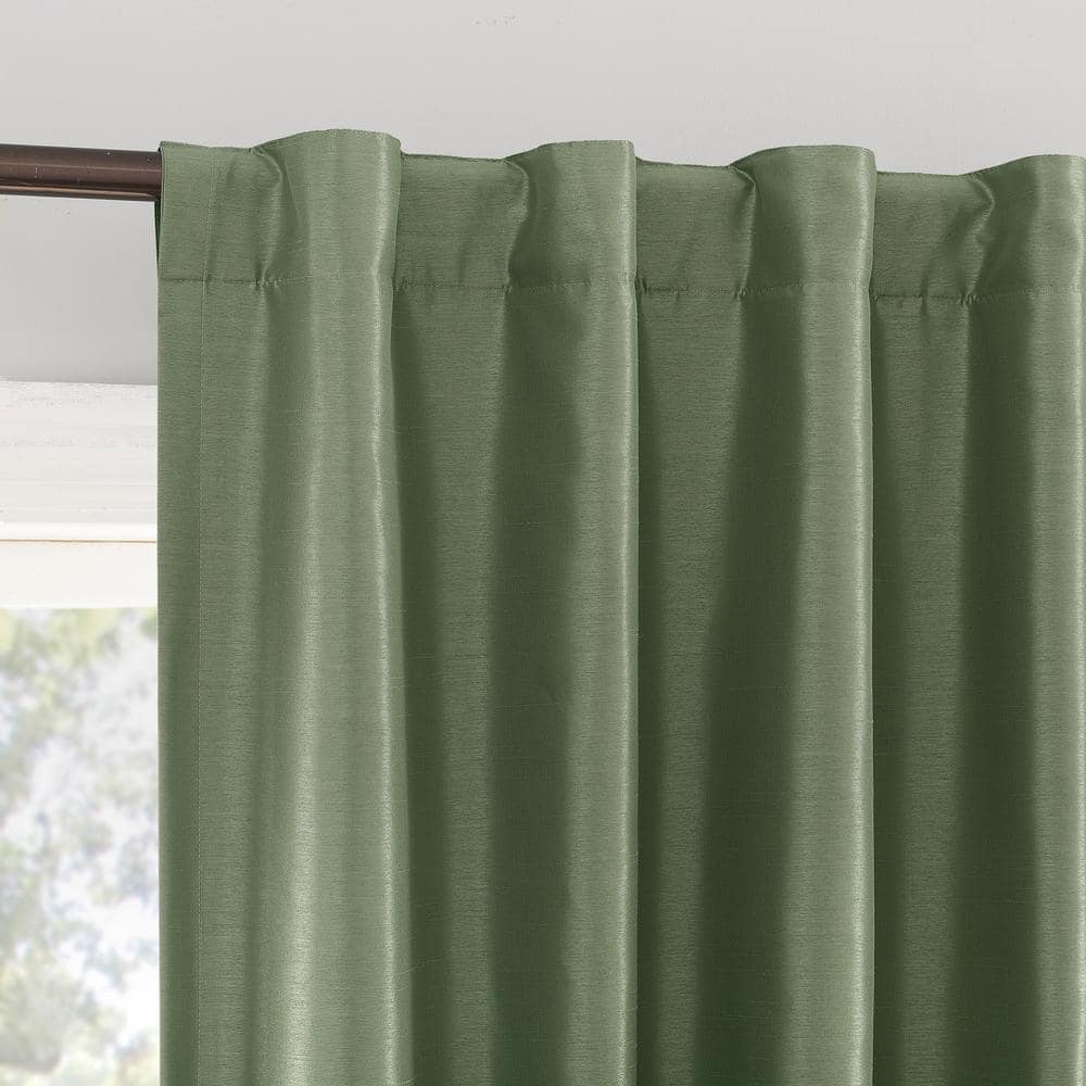Moss Green Faux Silk Blackout Back Tab Curtain Panel 50" x 84"