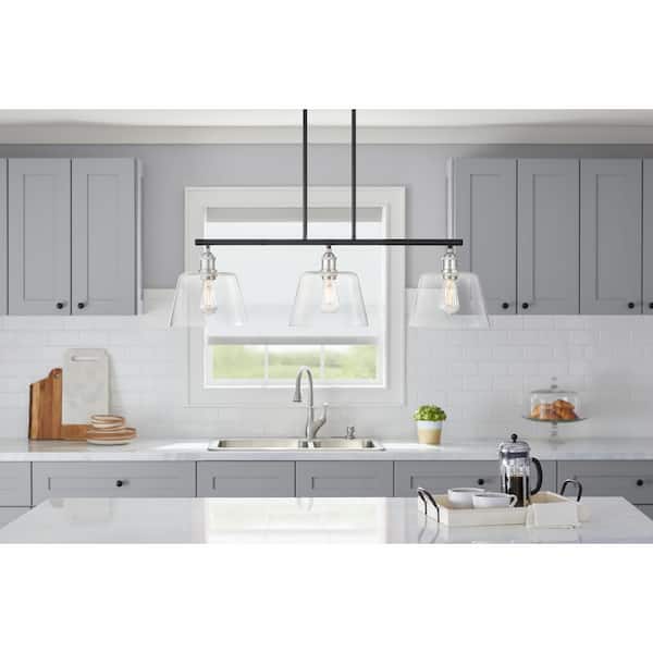 Sherman 3-Light Black Linear Island Pendant with Nickel Accents