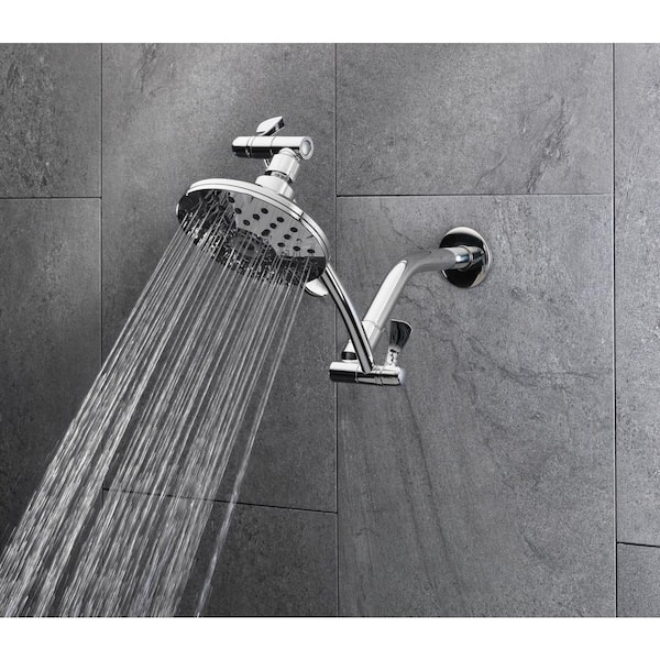 3-Spray Patterns with 1.8 GPM 5.4 in Wall Mount Fixed Shower Head with Adjustable Shower Arm in Chrome