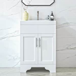 Agnea 24 in. W x 21 in. D x 35 in. H Single Sink Freestanding Bath Vanity in Matte White with White Quartz Top