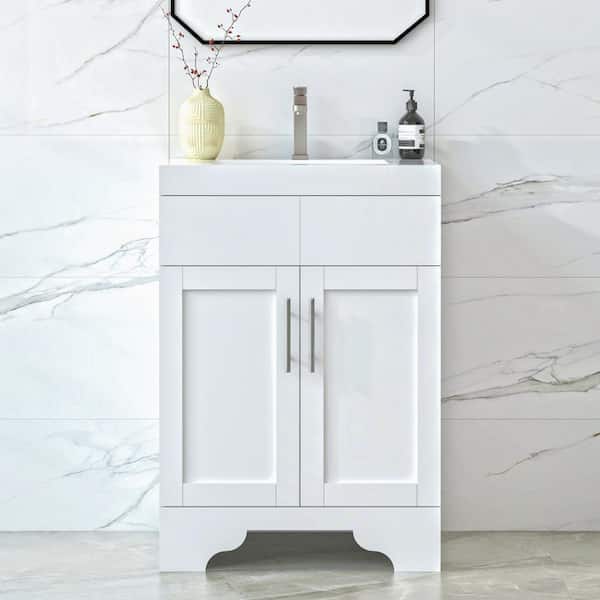 HOMEVY STUDIO Agnea 24 in. W x 21 in. D x 35 in. H Single Sink Freestanding Bath Vanity in Matte White with White Quartz Top