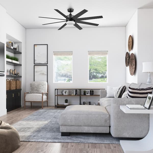 Kildee 62 in. Color Changing LED Indoor/Outdoor 8-Blade Matte Black Dual Mount Ceiling Fan with Remote Control