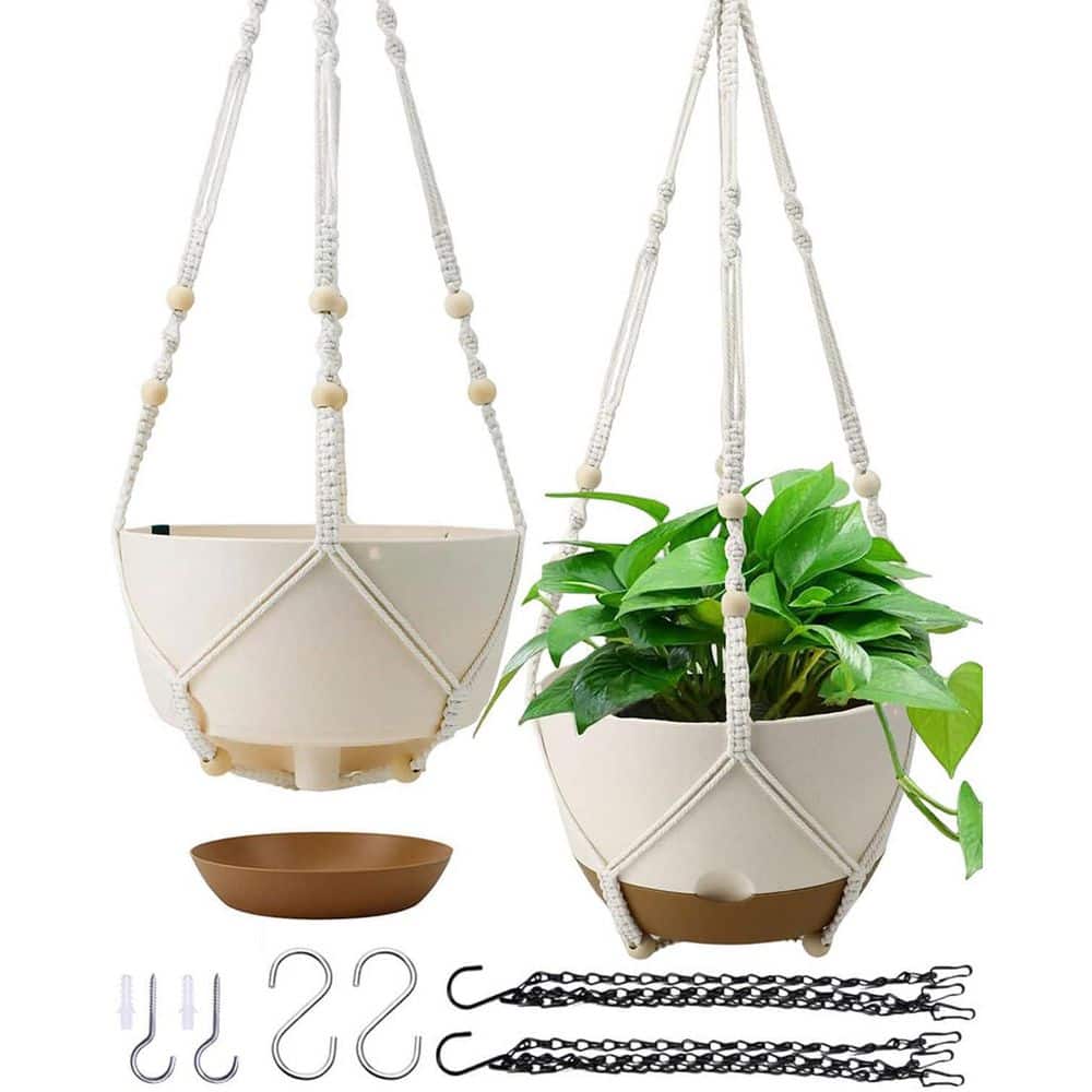 10 in. Self-Watering Plastic Hanging Planter, with Macrame Hanger for Indoor and Outdoor Use (2-Pack) price history on PriceWatchPro