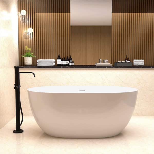 HBEZON 51 in. x 27.5 in. Acrylic Freestanding Flatbottom Soaking Bathtub with Integrated Slotted Overflow in Glossy White