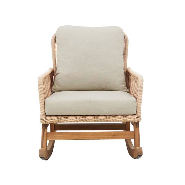 Unbranded Contemporary Minimalist Beige Wood Outdoor Rocking Chair with Beige Cushions, Perfect for Indoor and Outdoor Spaces