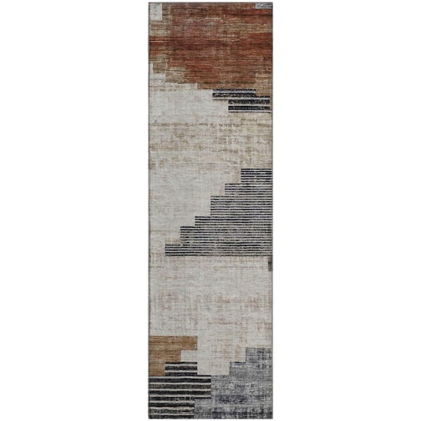 Mayfield Premium Machine Washable Abstract AMF1829 Paprika 2 ft. 3 in. x 7 ft. 6 in. Runner Rug