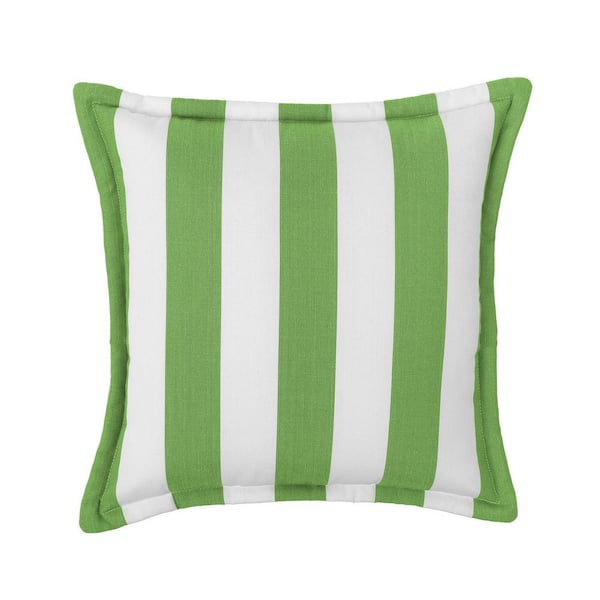 Cabana Stripe Green/White Set of Two 20 in. Flanged Outdoor Throw Pillows with Fill, with Zipper
