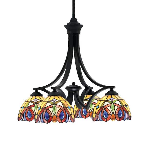 Unbranded Clevelend 4-Light Matte Black Chandelier, Round Chandelier with 7 in. Lynx Art Glass Glass Shades, No bulbs included
