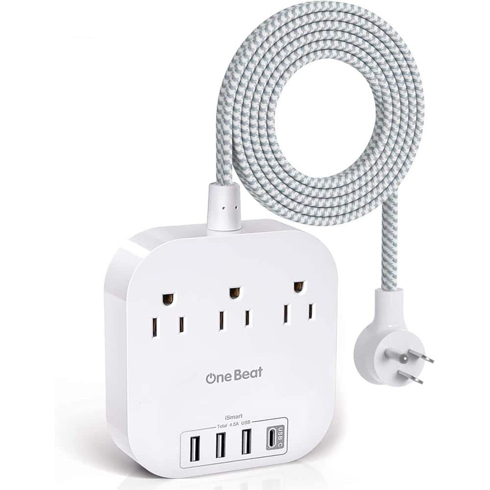5 ft. Braided Cord Power Strip with Flat Plug, 3-Outlets 4-USB Ports (1 USB-C) Non Surge Protector for Travel in White price history on PriceWatchPro