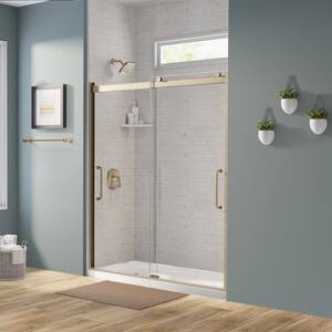Arelo Semi-Frameless Sliding Shower Door, 56-60 in. W, 76 in. H, AquaGlideXP Clear Glass, Brushed Gold