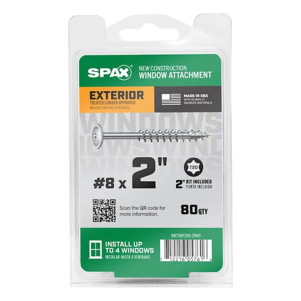#8 x 2 in. Exterior and Interior T20 T-Star Wafer Head Window Installation Wood Screws (80 pcs)