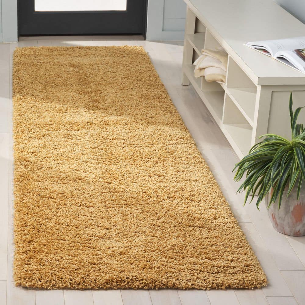 SAFAVIEH Hudson Shag 2 ft. x 8 ft. Gold Solid Runner Rug SGH220D-28 ...