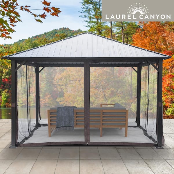 LAUREL CANYON 12 ft. x 12 ft. Galvanized Steel Hardtop Gazebo with Mosquito Netting