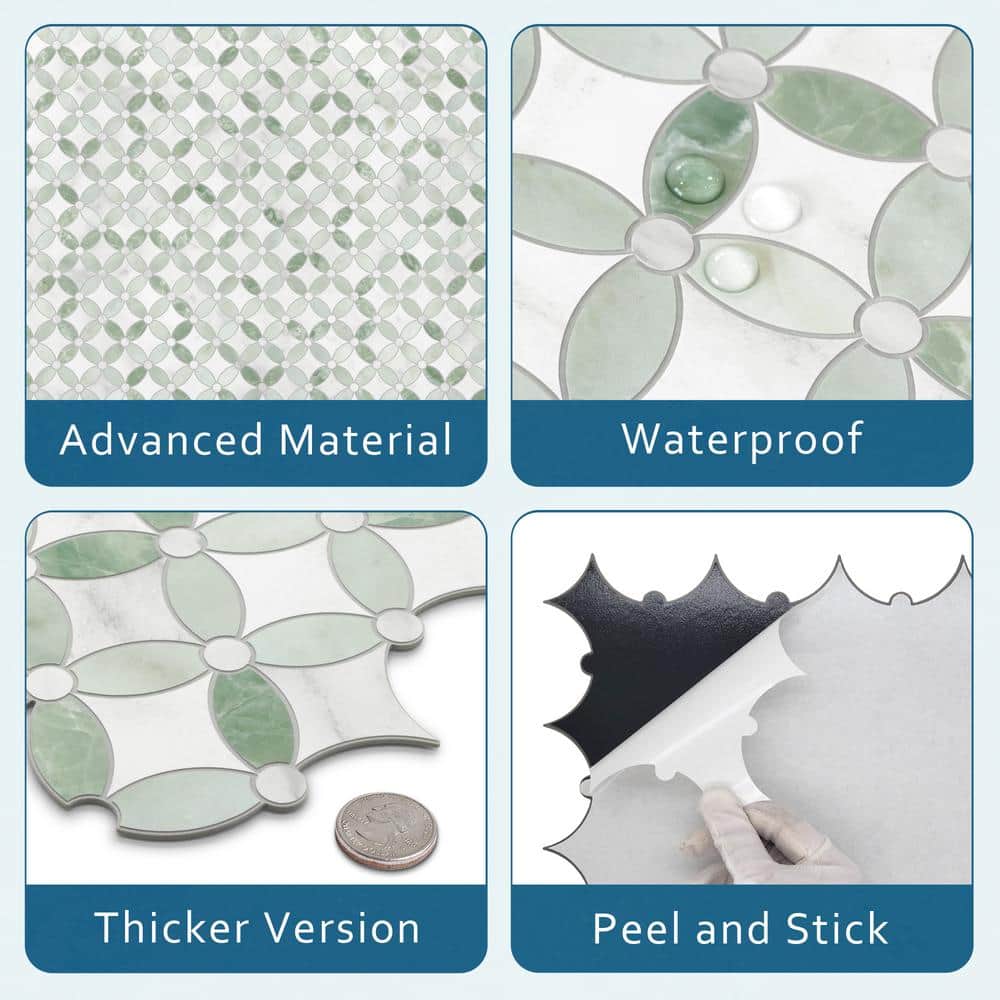 Green and Gray Marble Peel and Stick Mosaic Tile Sheets