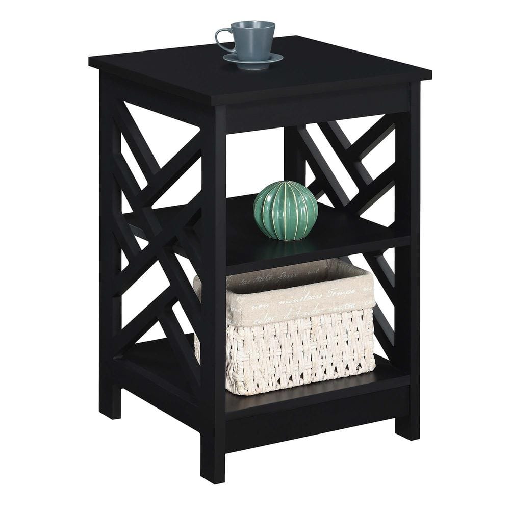 Titan Sleek Black Rectangular End Table with Storage Shelves