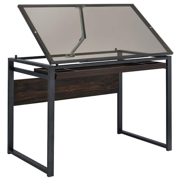 Coaster Pantano 42 in. Rectangular Dark Gunmetal and Chestnut Drafting Writing Desk with Glass Top