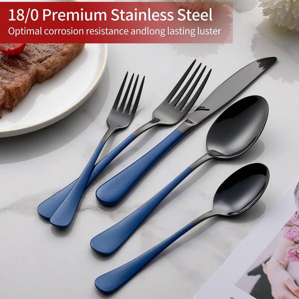 20-Piece Stainless Steel Serving Set Sapphire Blue Handle 18