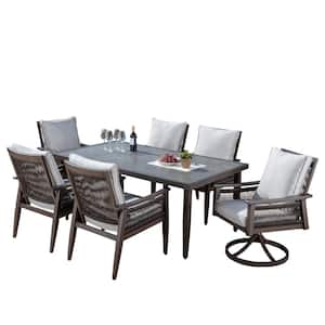 Mongue 7-Piece Aluminum Frame Brown Wicker Patio Outdoor Dining Set with Light Gray CushionGuard Cushions for Yard