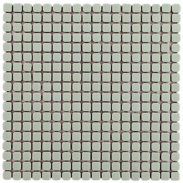 Nova Sage Green 4 in. x 0.23 in. Mini Square Frosted Glass Mosaic Floor and Wall Tile Sample