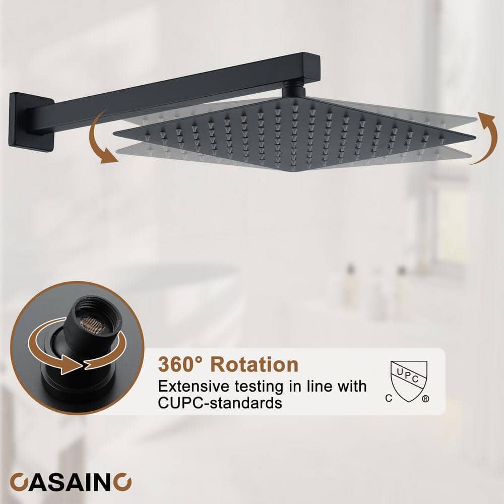 Matte Black Multi-Function Thermostatic Shower System with Digital Display